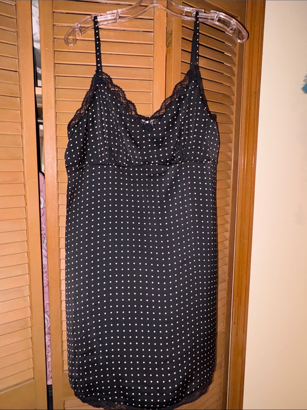 Black Polka Dot Lace-Trim Slip Dress